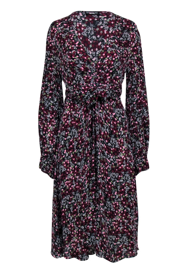 Current Boutique-Nicholas - Black w/ Burgundy Floral Print Dress Sz M/L