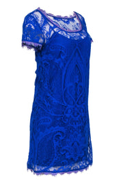 Current Boutique-Nicole Miller - Cobalt Blue Cap Sleeve Lace Dress Sz S