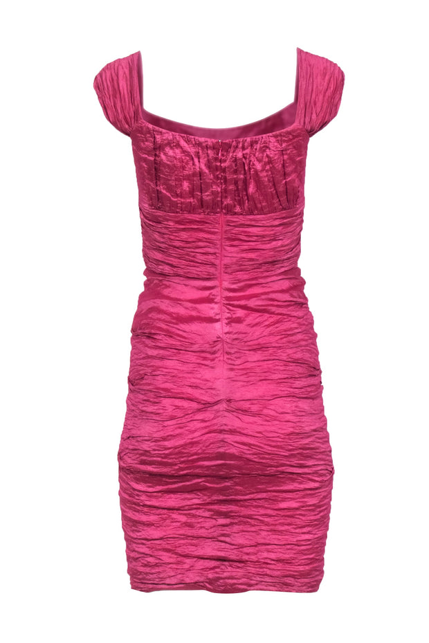 Current Boutique-Nicole Miller - Deep Pink Ruched Textured Sleeveless Mini Dress Sz 2