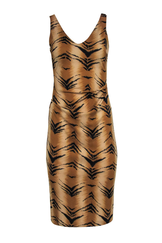 Current Boutique-Nicole Miller - Tan Sleeveless Tiger Print Dress Sz 2