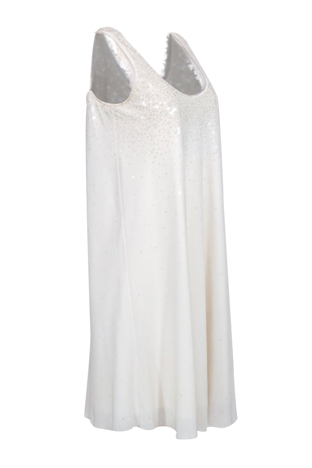 Current Boutique-Nicole Miller - White Sleeveless Sequin Dress Sz L