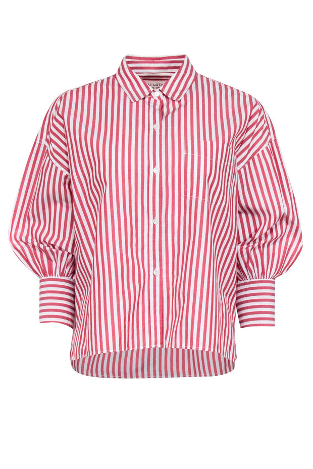 Current Boutique-Nili Lotan - Red & White Striped Cropped Button Up Shirt Sz S