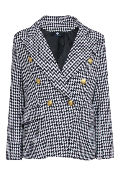 Current Boutique-Nino Balcutti - Black & White Hounds-Tooth Gold Button Blazer Sz 12