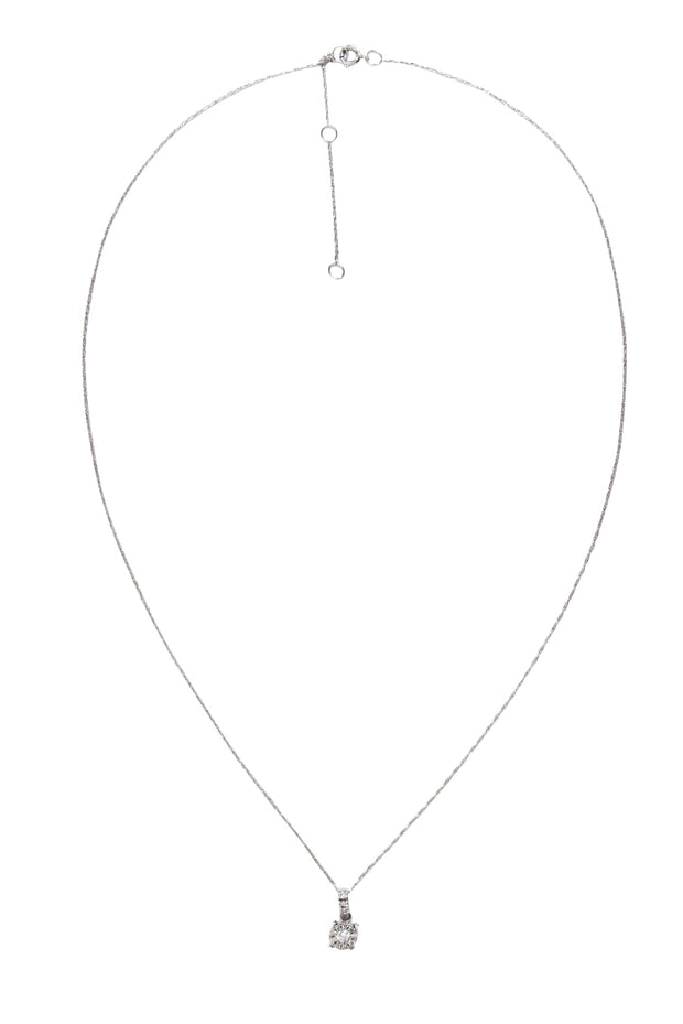 Current Boutique-No Label - 14K White Gold Chain w/ Halo Diamond Pendant Necklace