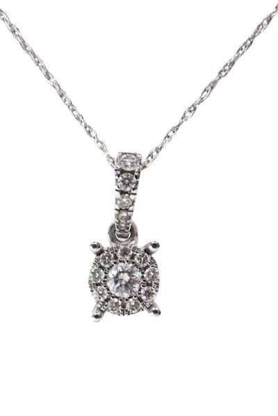 Current Boutique-No Label - 14K White Gold Chain w/ Halo Diamond Pendant Necklace