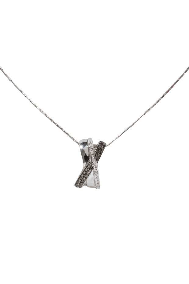 Current Boutique-No Label - 14K White Gold w/ White & Brown Diamond Pendant Necklace