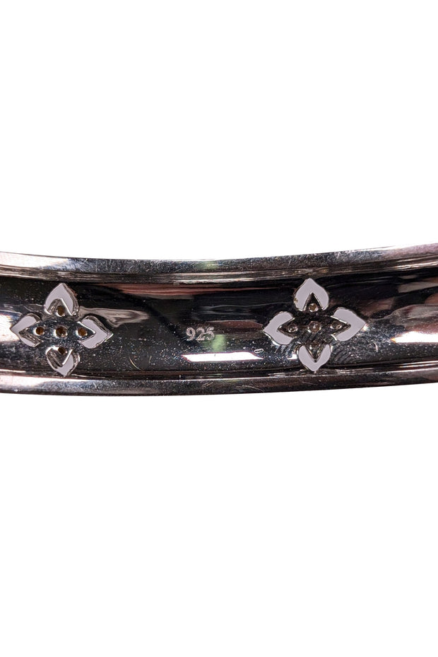 Current Boutique-No Label - Sterling Silver Cuff Bracelet w/ Gold Textured Rhinestone Design