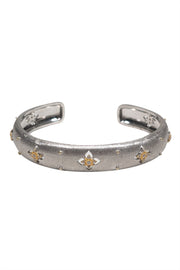 Current Boutique-No Label - Sterling Silver Cuff Bracelet w/ Gold Textured Rhinestone Design