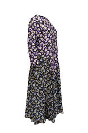 Current Boutique-No.6 Store - Black w/ Purple, Blue, & Green Floral Print Silk Dress Sz S