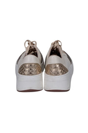 Current Boutique-Nora Lozza - Ivory Sneakers w/ Gold Snake Skin Embossed Leather Detail Sz 5