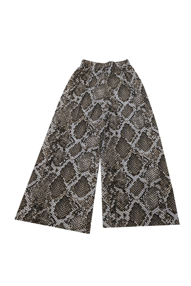 Current Boutique-Norma Kamali -Grey, White & Black Snakeskin Print Side Stripe Wide Leg Pants Sz XXS