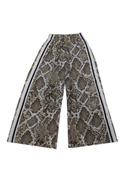 Current Boutique-Norma Kamali -Grey, White & Black Snakeskin Print Side Stripe Wide Leg Pants Sz XXS