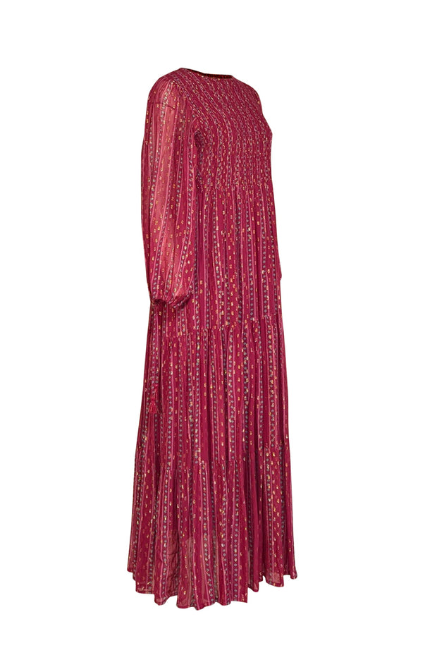 Current Boutique-Oliphant - Magenta w/ Turquoise & Gold Dot Tiered Maxi Dress Sz M