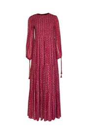 Current Boutique-Oliphant - Magenta w/ Turquoise & Gold Dot Tiered Maxi Dress Sz M