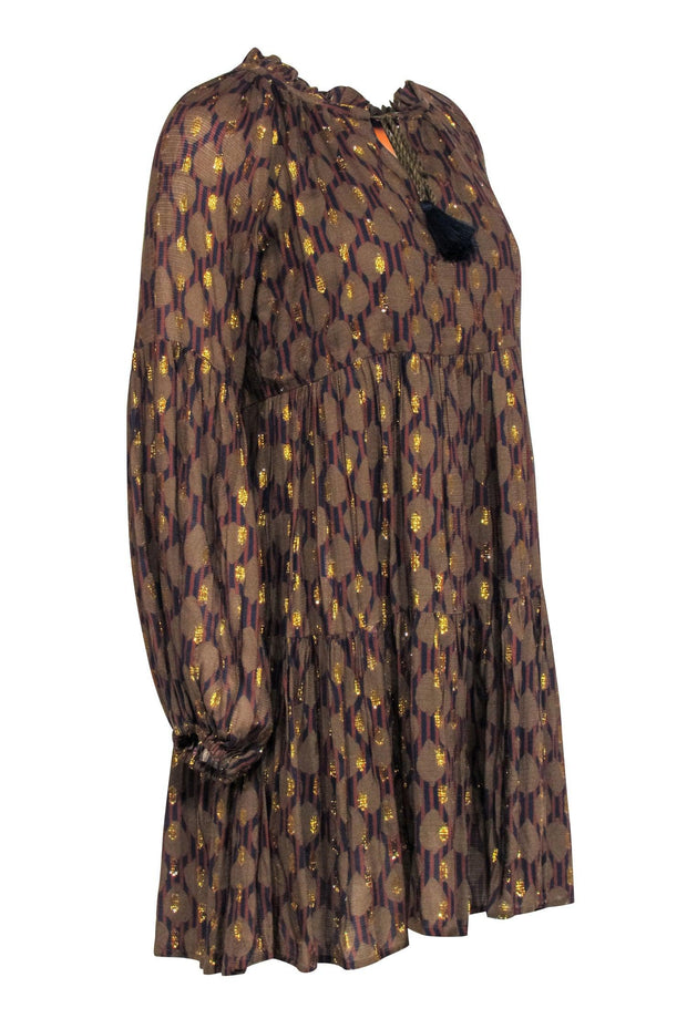 Current Boutique-Oliphant - Olive, Gold, Black, & Brown Print Dress Sz S