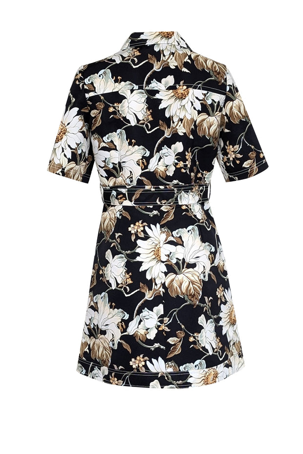 Current Boutique-Oscar de la Renta - Black, White, & Green Floral Structured Dress Sz 8