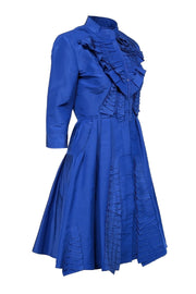 Current Boutique-Oscar de la Renta - Blue Taffeta Silk Ruffle Detail Dress Sz 6