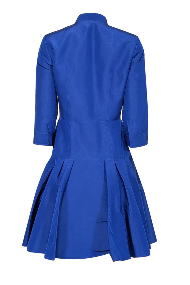 Current Boutique-Oscar de la Renta - Blue Taffeta Silk Ruffle Detail Dress Sz 6