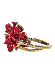 Current Boutique-Oscar de la Renta - Gold 10 Karat Plated w/ Red Resin Carnation Flower Bracelet