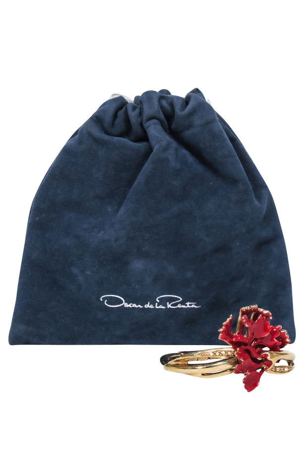 Current Boutique-Oscar de la Renta - Gold 10 Karat Plated w/ Red Resin Carnation Flower Bracelet