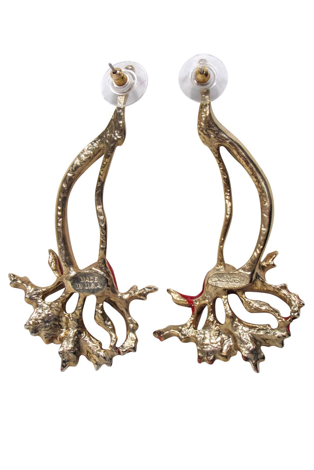 Current Boutique-Oscar de la Renta - Gold & Red Carnation Leaf Earrings