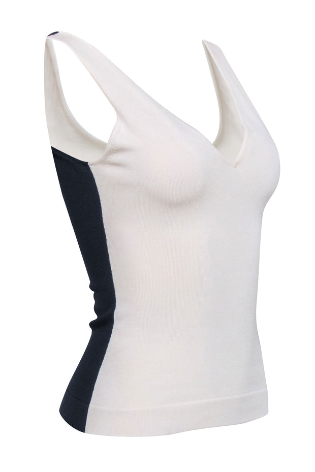 Current Boutique-Oscar de la Renta - Ivory & Navy Contrast Tank Top Sz S