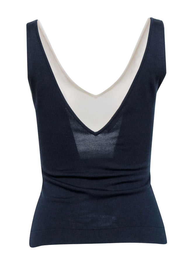 Current Boutique-Oscar de la Renta - Ivory & Navy Contrast Tank Top Sz S