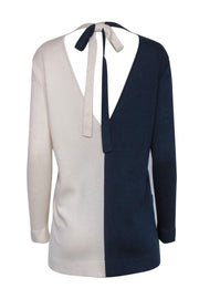 Current Boutique-Oscar de la Renta - Navy & Cream Color Blocked Knit Cardigan Sz L