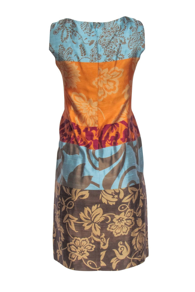 Current Boutique-Oscar de la Renta - Orange, Blue, & Brown Multicolor Patchwork Sleeveless Dress Sz 6