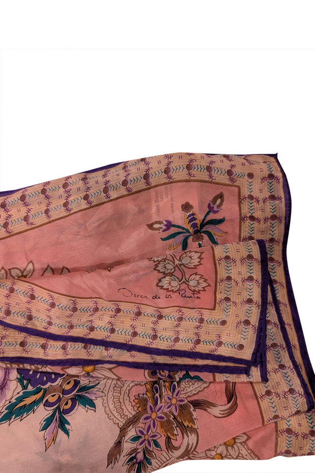 Current Boutique-Oscar de la Renta - Pink & Multi Color Floral Print Silk Scarf