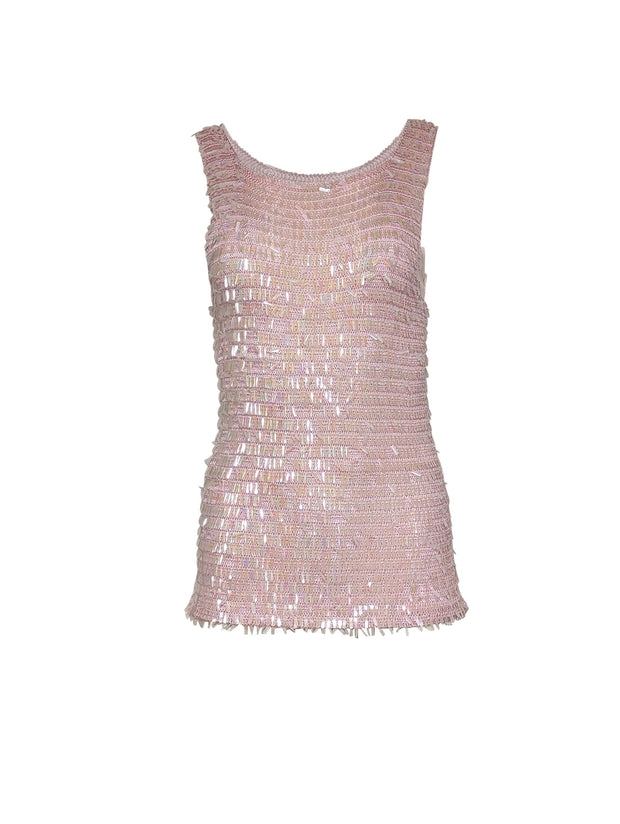 Current Boutique-Oscar de la Renta - Pink Sequin Sleeveless Tank Sz S