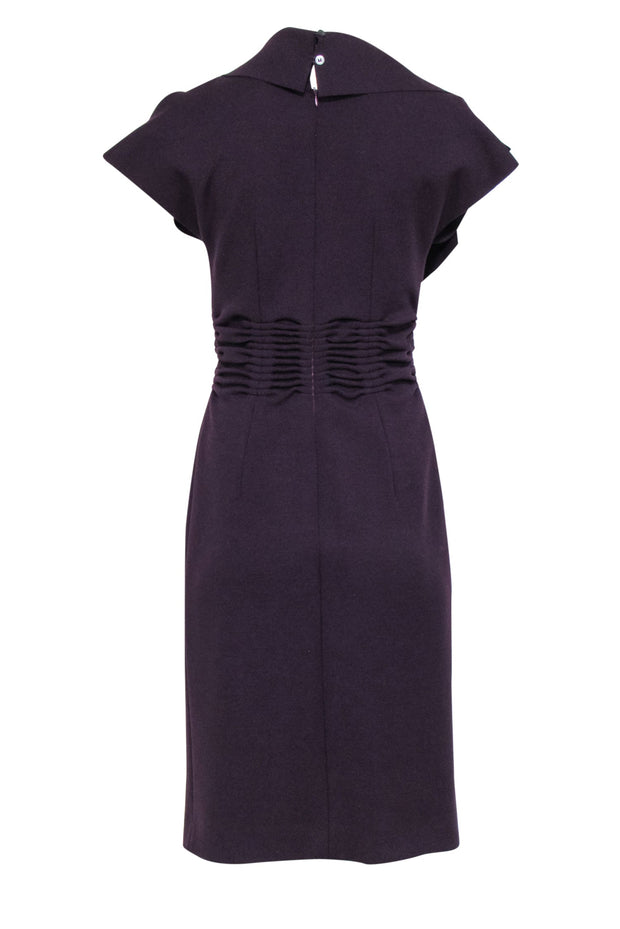 Current Boutique-Oscar de la Renta - Purple Wool Short Sleeve Ruffled Collar Dress w/ Gathered Waist Sz 8