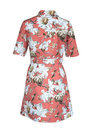 Current Boutique-Oscar de la Renta - Salmon Orange Floral Print Structured Short Sleeve Dress Sz 6