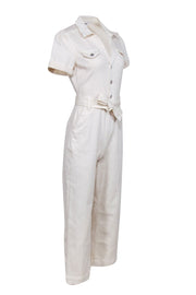 Current Boutique-Paige - Cream Denim Short Sleeve Jumpsuit Sz 2