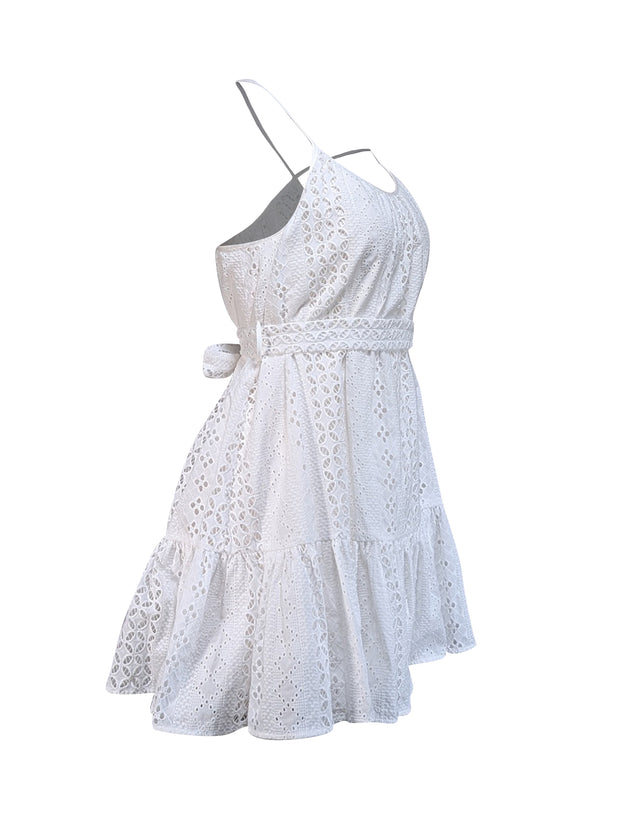 Current Boutique-Paolita - White Eyelet Ruffled Mini Dress Sz S