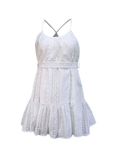 Current Boutique-Paolita - White Eyelet Ruffled Mini Dress Sz S