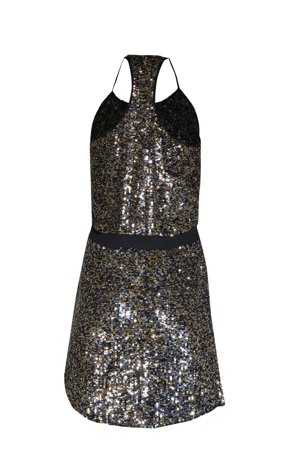 Current Boutique-Parker - Black, Gold, & Silver Sequin Strapless Mini Dress Sz XS