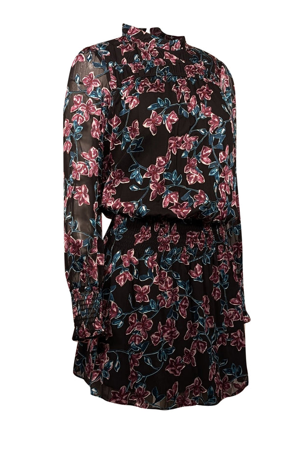 Current Boutique-Parker - Black, Teal, & Purple Floral Burnout Velvet Mini Dress Sz XXS