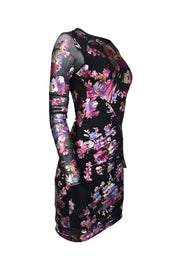 Current Boutique-Parker - Black w/ Metallic Pink, Purple, & Blue Floral Print Long Sleeve Dress Sz 0