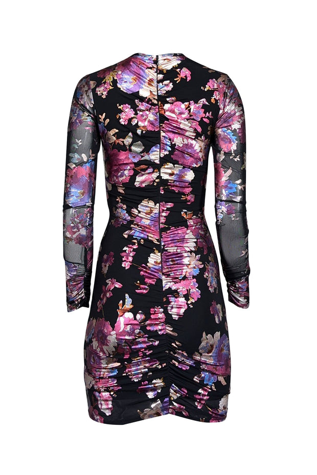 Current Boutique-Parker - Black w/ Metallic Pink, Purple, & Blue Floral Print Long Sleeve Dress Sz 0