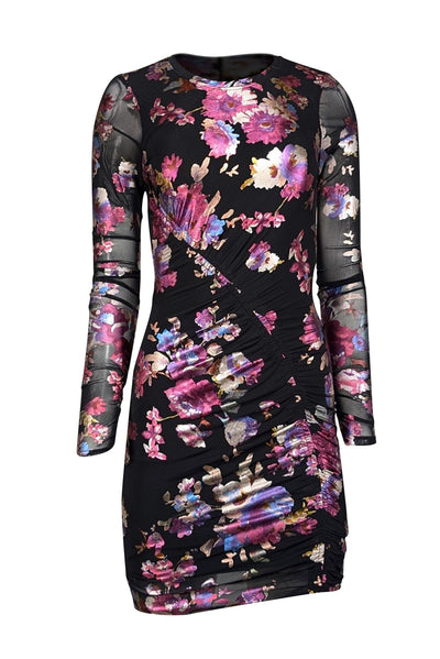 Current Boutique-Parker - Black w/ Metallic Pink, Purple, & Blue Floral Print Long Sleeve Dress Sz 0