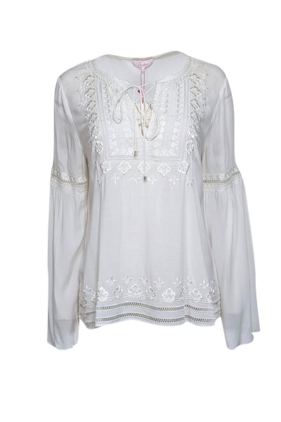 Current Boutique-Parker - Ivory Embroidered V-Neck Blouse Sz M