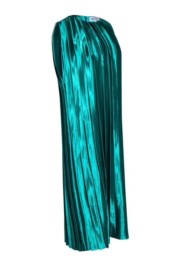 Current Boutique-Partow - Green Hammered Satin Pleated Dress Sz 4