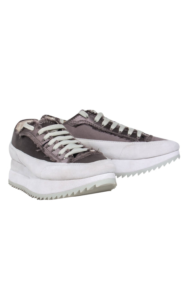 Current Boutique-Pedro Garcia - Grey Satin w/ Cream Platform Sneaker Sz 6.5