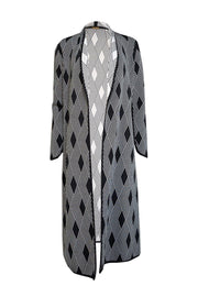 Current Boutique-Pepa Pombo - Black & White Geometric Print Open Front Long Knit Jacket Sz M