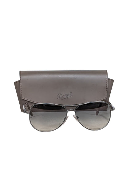 Current Boutique-Persol - Grey Gunmetal Aviator Sunglasses