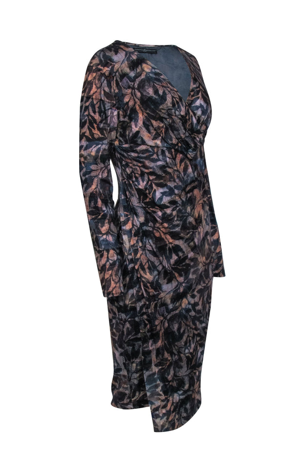 Current Boutique-Peruvian Connection - Navy Blue & Brown Floral Print Midi Dress Sz L