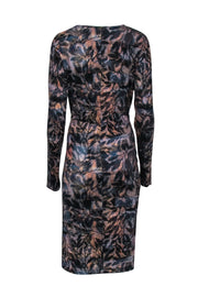 Current Boutique-Peruvian Connection - Navy Blue & Brown Floral Print Midi Dress Sz L