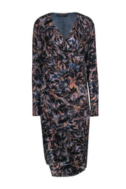 Current Boutique-Peruvian Connection - Navy Blue & Brown Floral Print Midi Dress Sz L