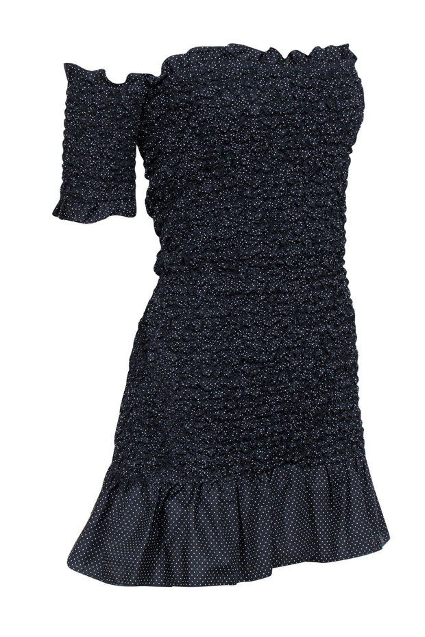 Current Boutique-Petersyn - Black Polka Dot Smocked Off The Shoulder Mini Dress Sz M
